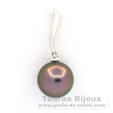 18K solid White Gold Pendant and 1 Tahitian Pearl Round B 9.8 mm